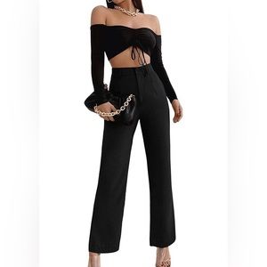 Women's Elegant High Waist Solid Long Pants Office Trousers